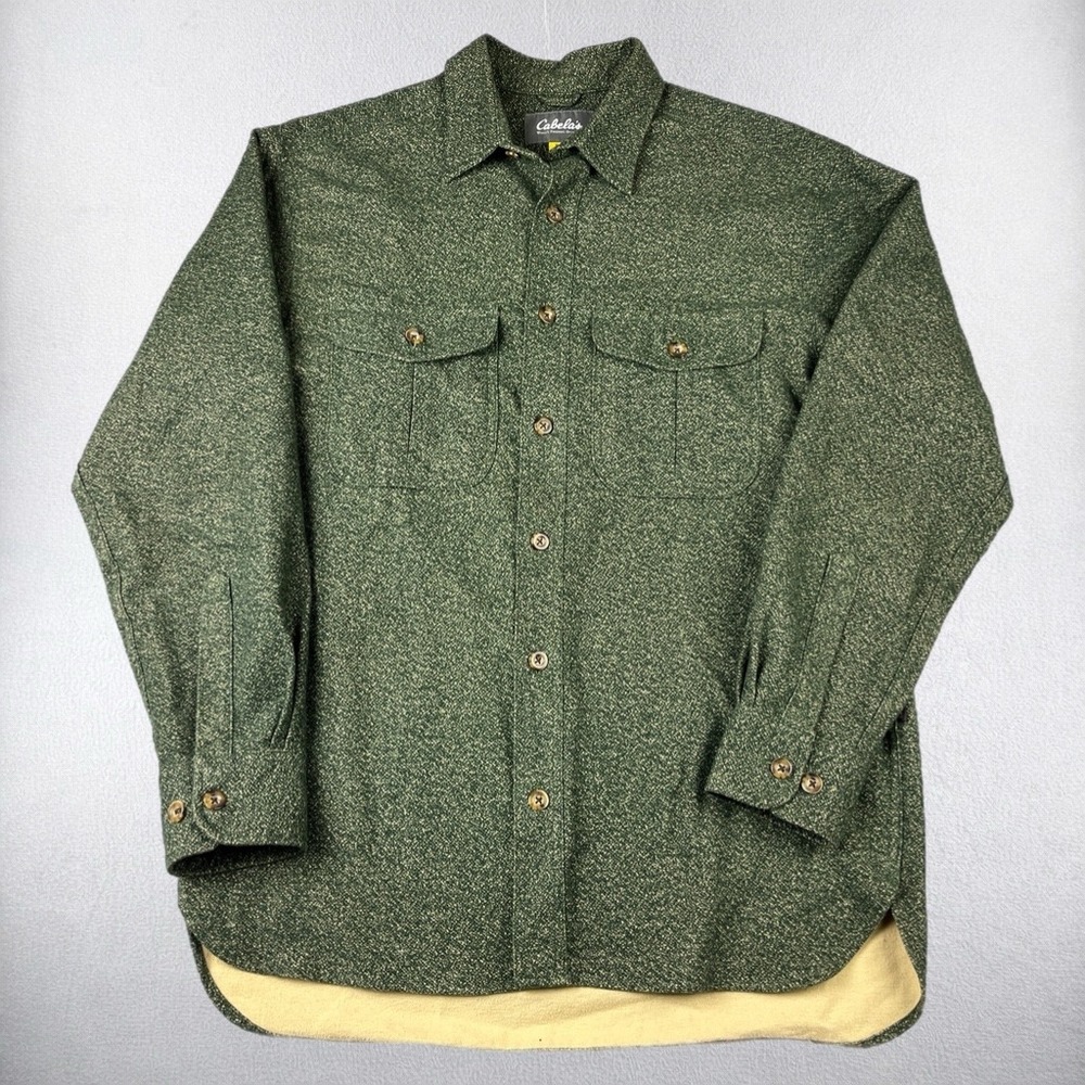 Cabelas Flannel Shirt Mens Medium Green Chamois Heavyweight Button Up 90-6587